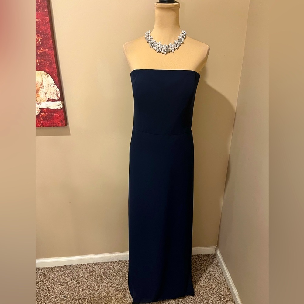 JB by Julie Brown Strapless Navy Blue Column Gown